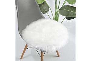 LOCHAS Super Soft Round Seat Cushion Faux Fur Sheepskin Chair Cover Pad Plush for Living & Bedroom Sofa, 1.2ft x 1.2ft,White
