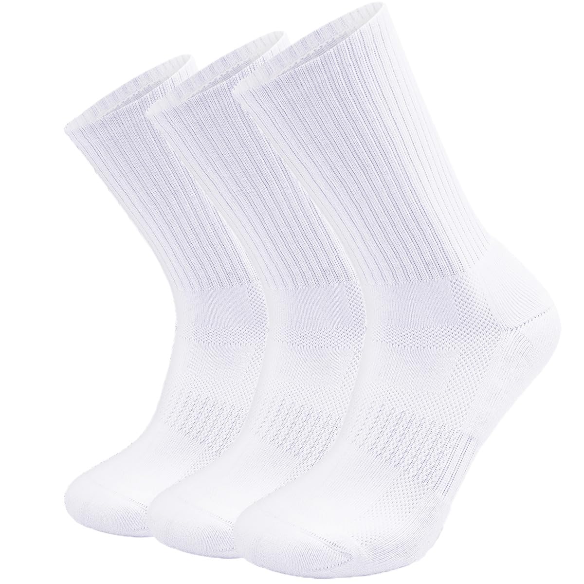 SOX TOWN Cushioned Crew Training Athletic Socks for Men Women(White M 3P)