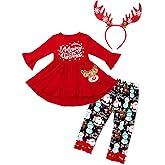ADIFUN Toddler Girl Christmas Outfit Deer Long Sleeve Trousers 3-Piece Set Christmas Gifts For Girls