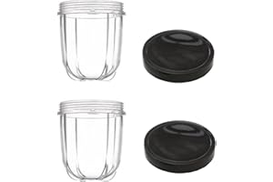Pack of 2 16Oz Short Jar Cups for Magic Bullet Blender 250W (2X Short Cup with lid)