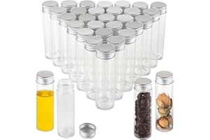 TIDEME 30PCS 50ml Glass Vials with Screw Caps, Clear Flat Test Tubes with Lids, Leak Proof Liquid Sample Vials for Essential Oil, Perfume, Reagent, Medicine, Reusable and Fridge Safe