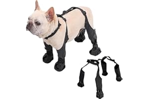 FOTN Dog Suspender Boots, Outdoor Straps Over Back Legging Snow Boot, Harness Walkie Shoe, Anti-Slip and Dirty Proof Waterproof Paw Protector for Small to Medium Dogs (Black,M)