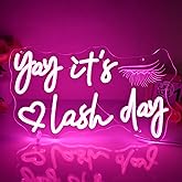 Planzo Yay It’s Lash Day Neon Sign Light for Lash Room Nail Studio Beauty Salon Pink LED Wall Sign Girl Makeup Bedroom Neon Light Wall Decor Lady Birthday Christmas Lash Tech Gift 5V USB 15.75"