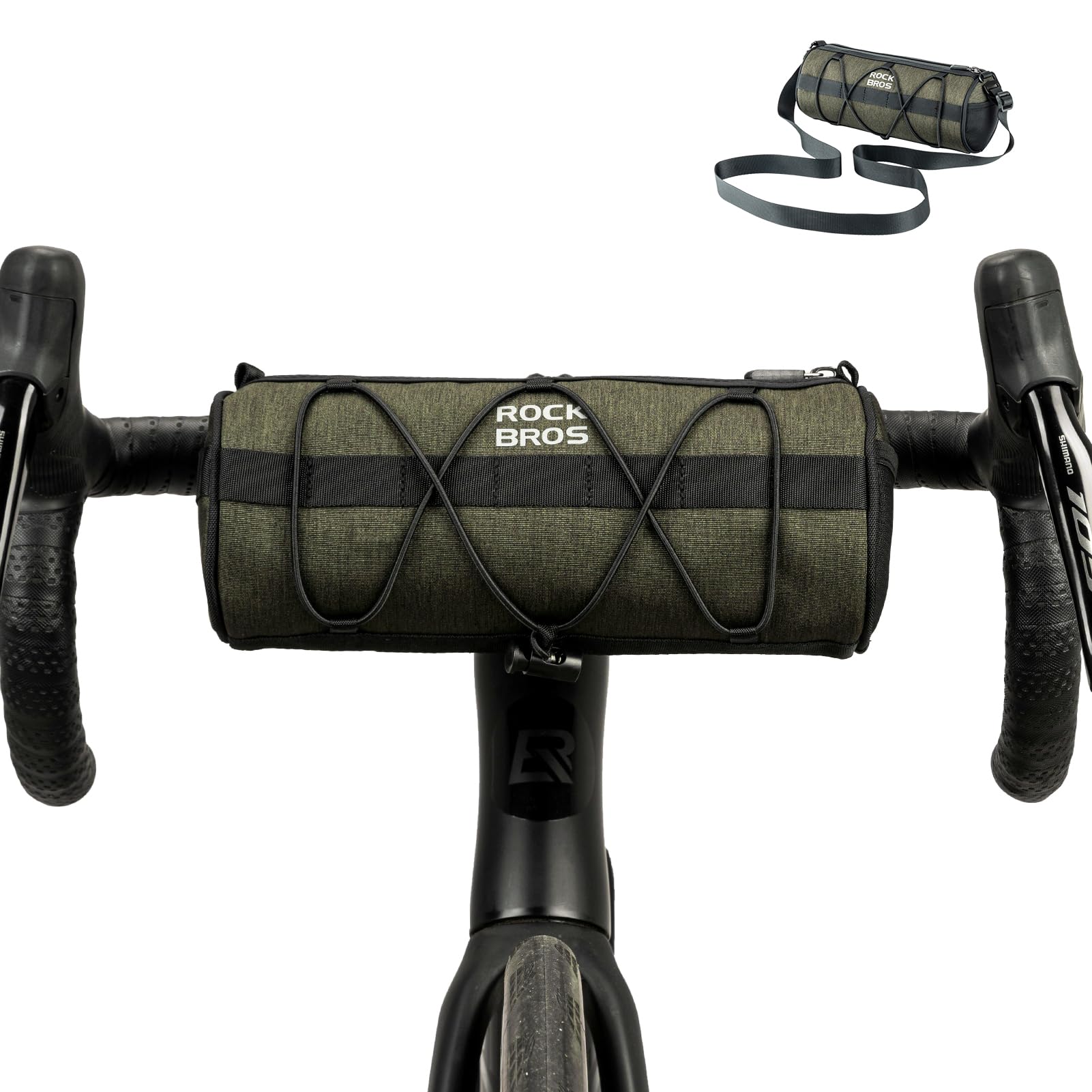 Photo 1 of ROCKBROS Bike Handlebar Bag Small Bicycle Handle Bar Bag Handy Front Bike Bags Handlebar Storage Pouch Pack with Shoulder Strap Little Mountain Road Bike Barrel Bag