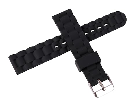 20Mm Soft Silicone Perforated Pin Buckle Waterproof Sport Black Rubber Watch Band