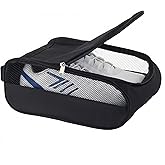 Voyboced Golf Shoe Bag for Men Travel,Outdoor Zippered Sports Shoe Carrier Tote with Ventilation,Waterproof & Breathable Protective Shoe Storage Pouch for Women (Black)