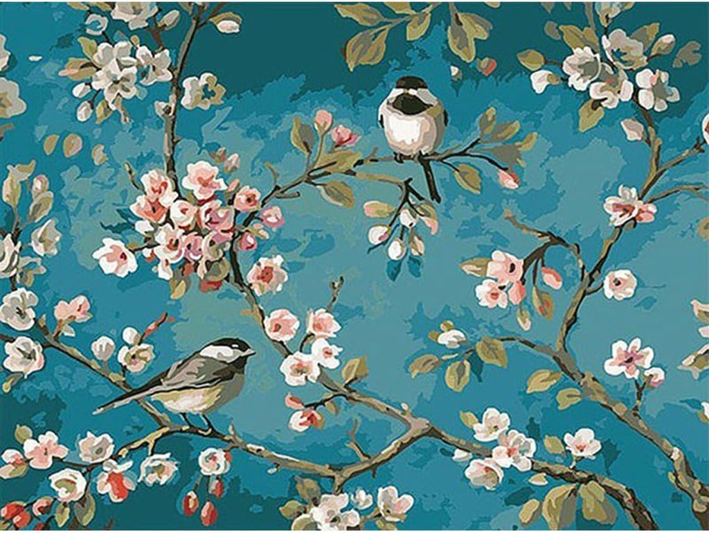 museourstyty Paint by Numbers Kits Birds On The Branches No-Framed DIY Paint By Numbers Digital Oil Painting 40*50cm