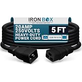 IronBox C20 to C19 IEC Power Cord, 20A 250V 12/3 SJT PDU Cable, Black, 5 ft | Heavy-duty IEC 60320 power cable for rack PDUs, servers, UPS systems, data centers, and other enterprise network equipment.