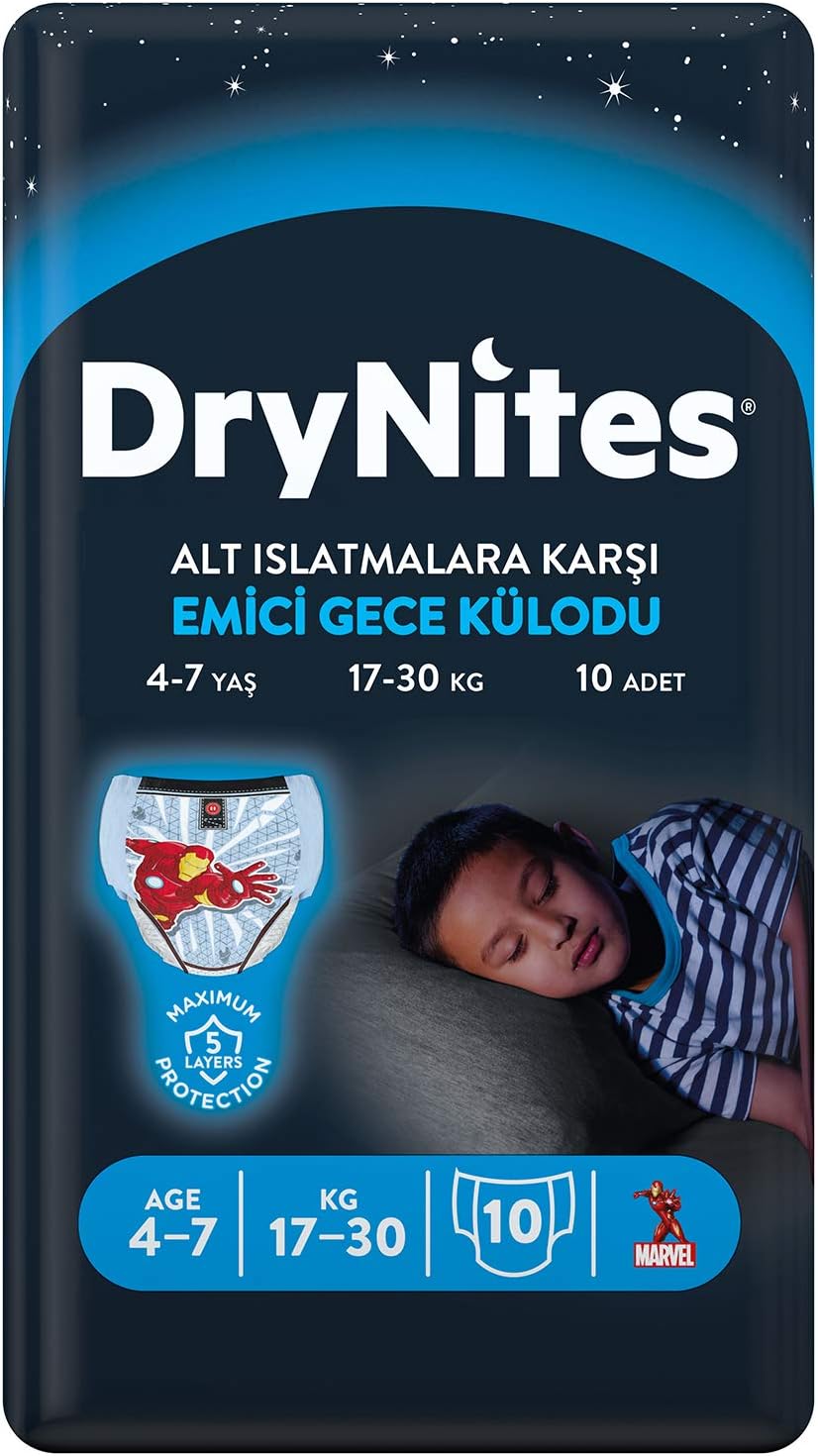 Huggies DryNites Pyjama Bottoms, 4-7 Years, Pack of 10, White, 10 Count (Pack of 1)