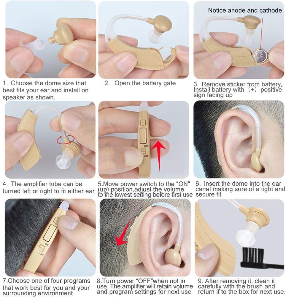 Digital Hearing Amplifier Aid 2 Pack - FDA Approved Personal Sound Device with Batteries, 4 Channels Noise Reduction, Hearing Aid Cleaning Kit for Adults and Seniors by iAid