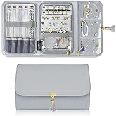 MATEIN Jewelry Travel Organizer for Women, Tangle Free Portable Leather Jewelry Storage Roll Bag Envelope Clutch, Waterproof Lightweight Jewelry Case Holder for Necklaces, Rings, Earrings, Bracelets