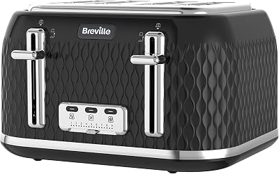 Breville Curve 4 Slice Toaster High Lift Wide Slots Black Chrome VTT786