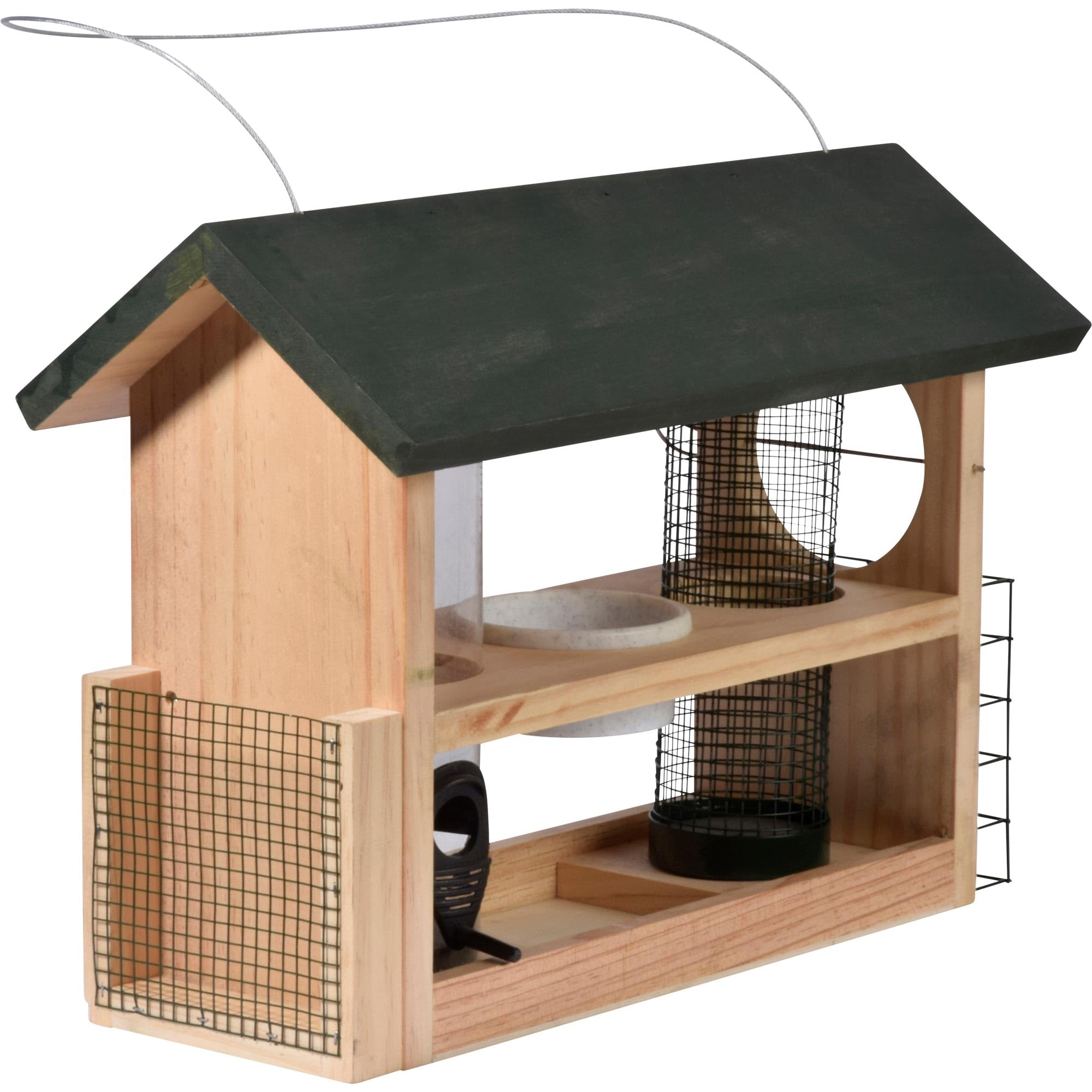 dobar 11518FSC Large 7-in-1 Bird Feeder Wooden Bird Feeder for Hanging Multifunctional Bird House Bird Feeder for Wild Birds 39 x 19 x 29 cm Green