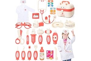 Fajiabao Doctor Kit for Kids 4 5 Year Old Little Girl Toys Dentist Play Set Doctor Playset Dress Up Pretend Play with Doctor Costume Stethoscope Veterinarian Kit Role Play Birthday 3 4 5 6 Girl Gifts