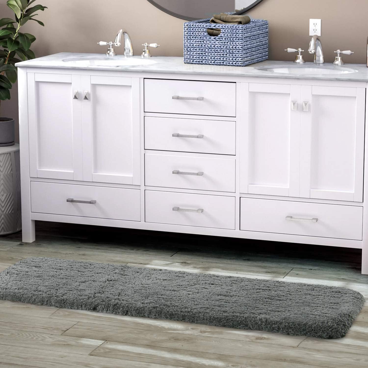 Lifewit Bathroom Runner Rug Bath Mat 59"x20" Non-Slip Soft Long Shower Rug Plush Microfiber Water Absorbent Carpet Thick Shaggy Luxury Floor Mats, Machine Washable, Grey: Home & Kitchen