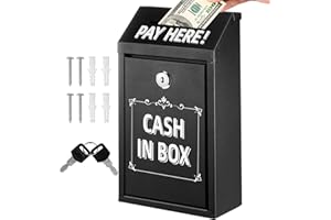 IDEALMUZIK Donation Box with Lock,Safe Metal Money Drop Box with Lock and Slot,Black Key Drop Box for Outside,Self Serve Stand,Collection Box,Wall Mounted,Steel Cash Drop Box for Business Home Office Outdoor