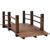 Outsunny Fir Wood Garden Bridge Arc Walkway 60" x 26.5" x 19" Stained Wood | Side Railings, Backyards, Gardens, Streams