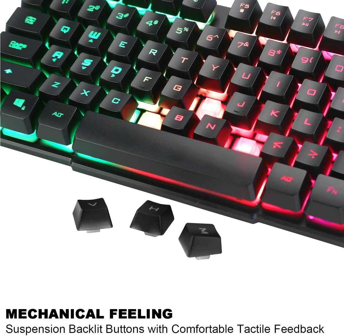 BAKTH Multiple Color Rainbow LED Backlit Mechanical Feeling USB Wired Gaming Keyboard and Mouse Combo for Working or Games - Image 5