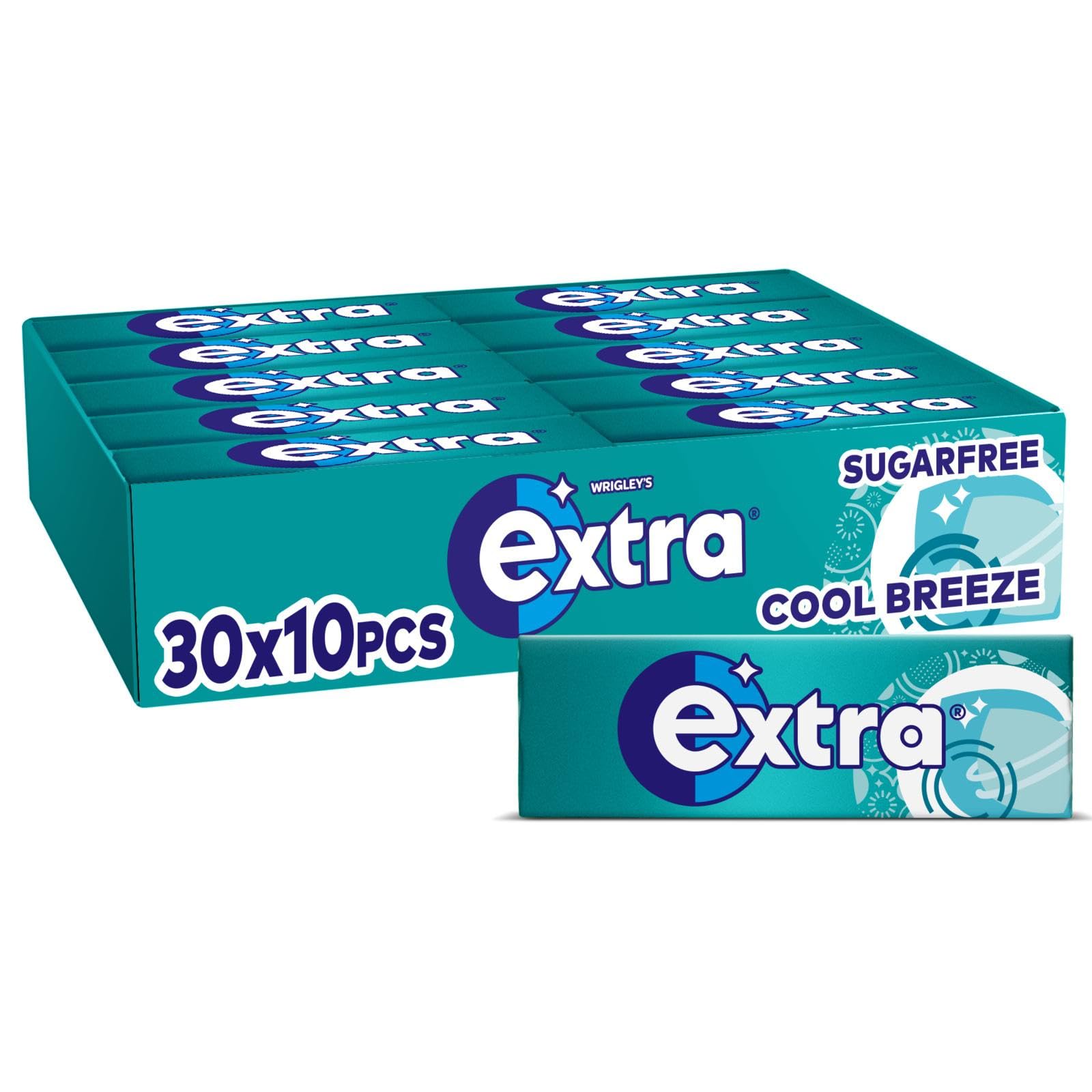 Wrigley's Extra Chewing Gum, Cool Breeze Mint Flavour, 1 Packs of 10 Pieces, Sugar Free Bulk Pack Gum with Xylitol (10 pieces)