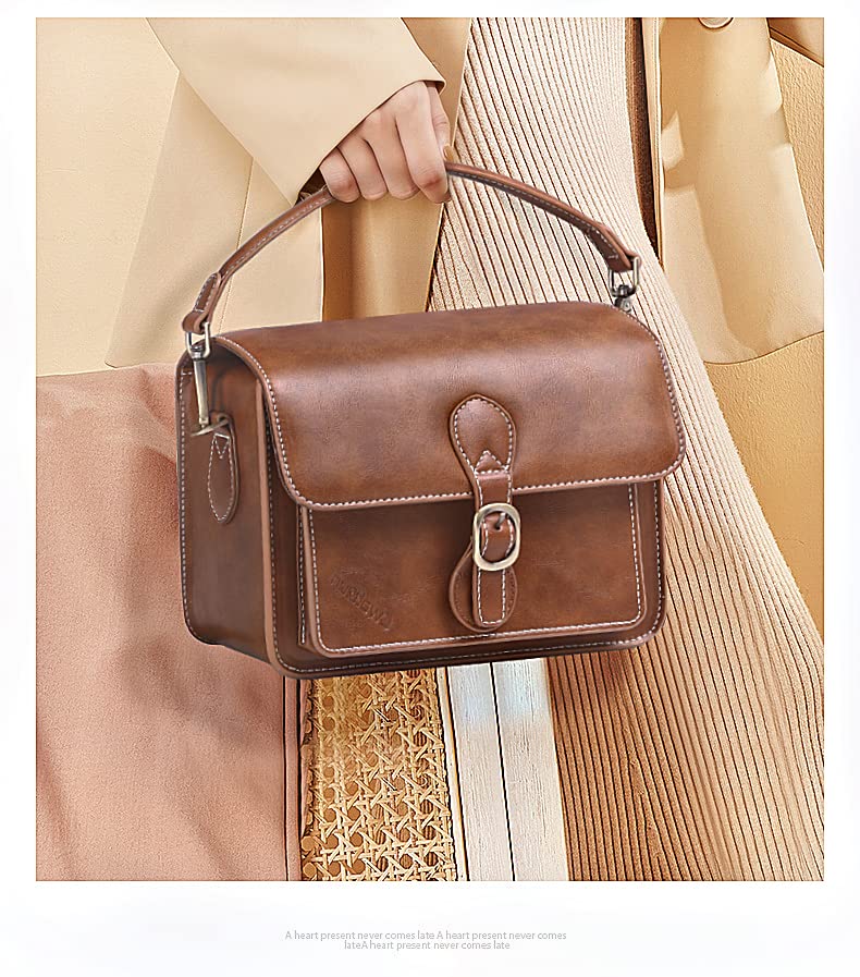 Cwatcun Camera Shoulder Bag Compact Camera Case Waterproof Retro Compatible for Canon Nikon Sony SLR DSLR Mirrorless Camera and Lens Brown, Small