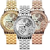 Weicam Women 3 Pc Simple Crystal Butterfly Watch Analog Quartz Wrist Watches Jewellery