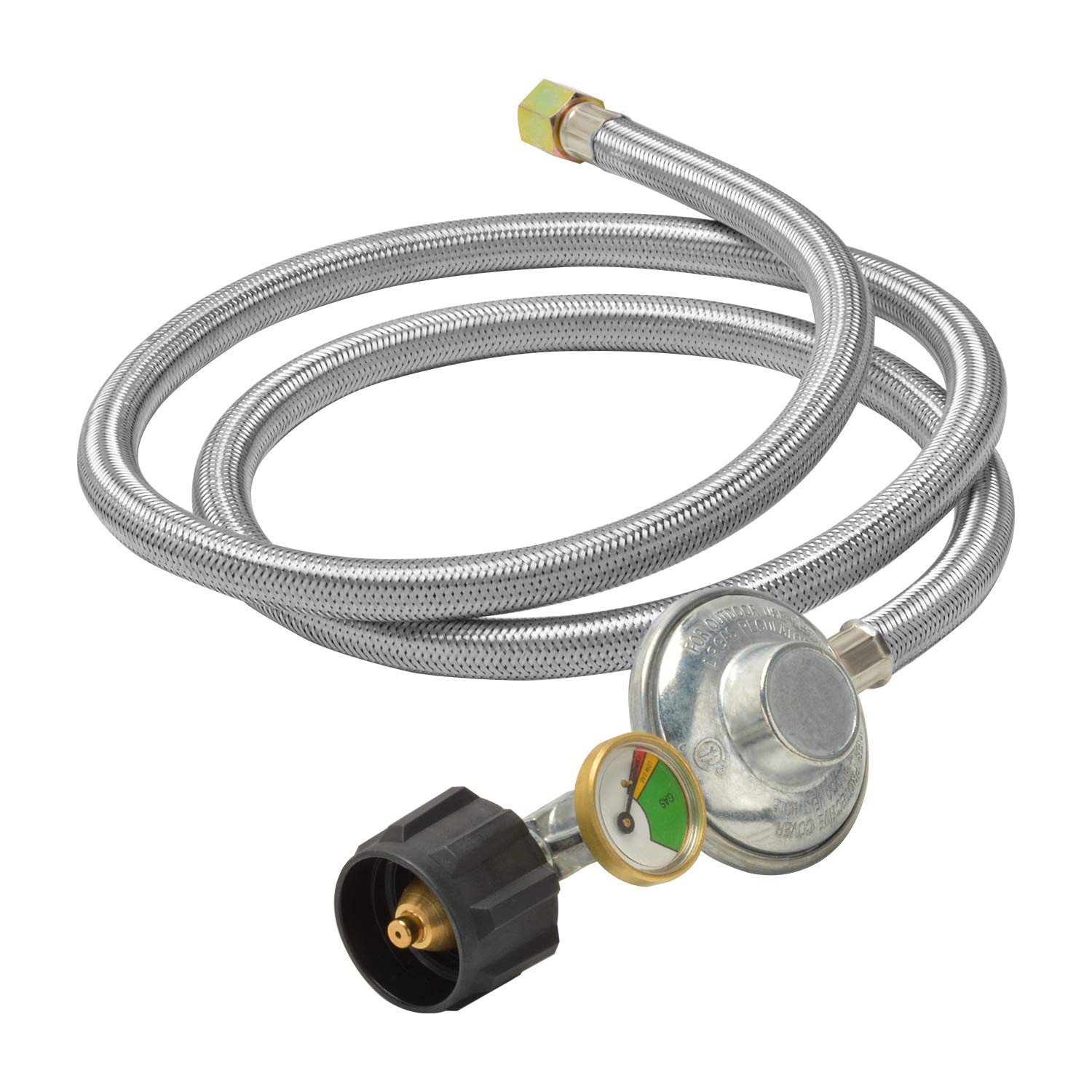 Buy only fire 5Ft Stainless Regulator Propane Hose with Gauge for Grill, Water Heater, Burner