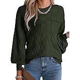 FEKOAFE Womens Sweaters Casual 2025 Fall Long Sleeve Tops Ribbed Knit Pullover Sweaters