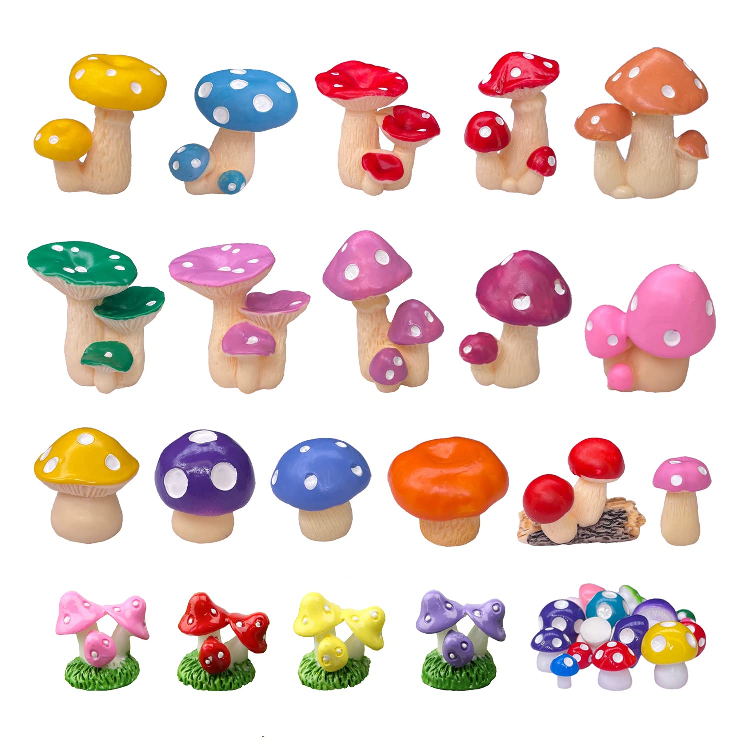 JKberelli 35 Pcs Miniature Resin Mushroom,Cute Mushrooms Fairy Garden Moss Landscape Ornaments for Outdoor Decoration,Home Décor,Cake Decoration,DIY Crafts