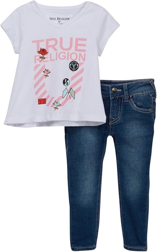 True Religion Baby Girl's 2Piece Stripe Horseshoe Tee Shirt & Jeans Set, 24 Months Amazon.co