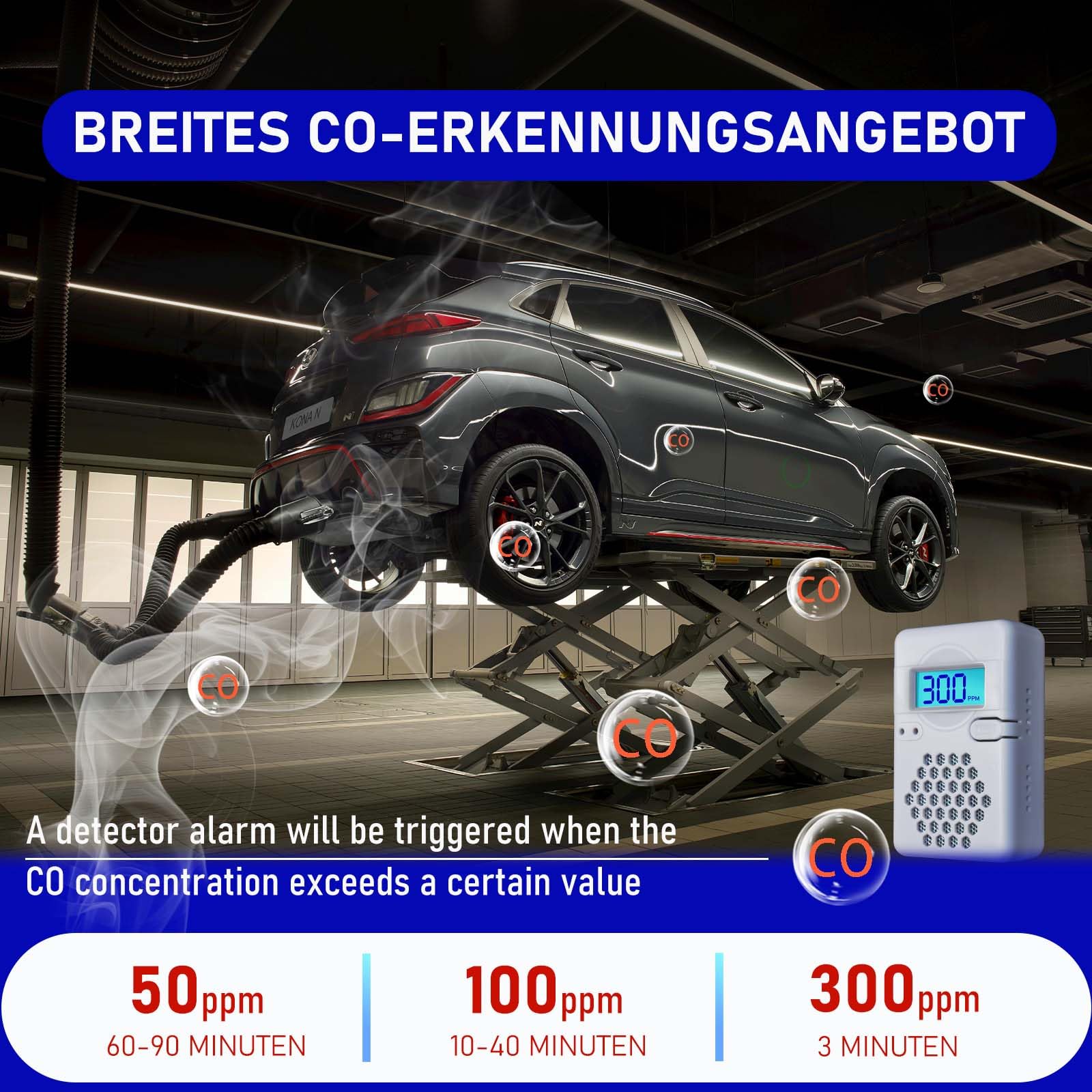 LSENLTY Kohlenmonoxid-Detektoren, 3 Jahre Standby-Zeit, 0–999 CO-Detektorbereich, 85 dB lauter Kohlenmonoxid-Detektor für Reisen und Camping (Netztasche, Batterie im Lieferumfang enthalten) 5