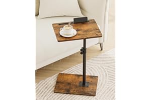 Masupu Sofa Arm Tray Table - 360° Swivel Height Adjustable End Table, Small Snack Side Table for Couch, C Shaped Table for Bed, Chair or TV Tray Table(Rustic Brown)