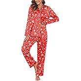 Ekouaer Women Satin Silk Pajamas Classic Long Sleeve Button Down Pjs Set Soft Loungewear