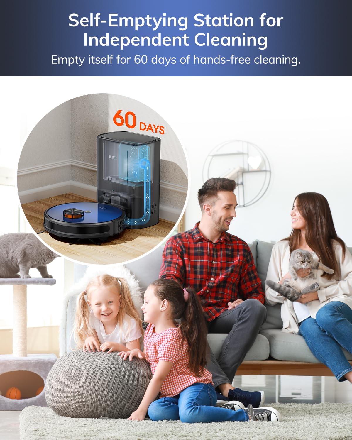ILIFE Robot Vacuum and Mop Combo, Self Emptying for 60 Days of Cleaning, 3000Pa Suction and Lidar Navigation, Smart Mapping, Wi-Fi/App/Alexa Control, for Pet Hair Carpet Hard Floor, T10s