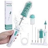 Electric Bottle Brush Cleaner,6-in-1 Portable Electric Baby Bottle Brush Cleaner for Travel, Rechargable Travel Bottle Cleaner Kit with Nipple & Straw Brush,Ideal Gift for Parents & Babies