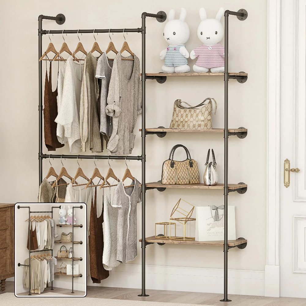 DABILONGC Industrial Pipe Clothing Rack,Wall Mounted Clothes Rack ...