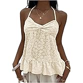 SOLY HUX Women's Floral Lace Halter Top Sleeveless Twist Flowy Camisole Vacation Coquette Clothes