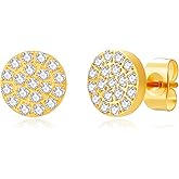 Cubic Zirconia Pave Dot Earring, Dainty 14K Gold Filled Surgical Steel Small Flat Disc Stud Earring for Women Men Hypoallergenic