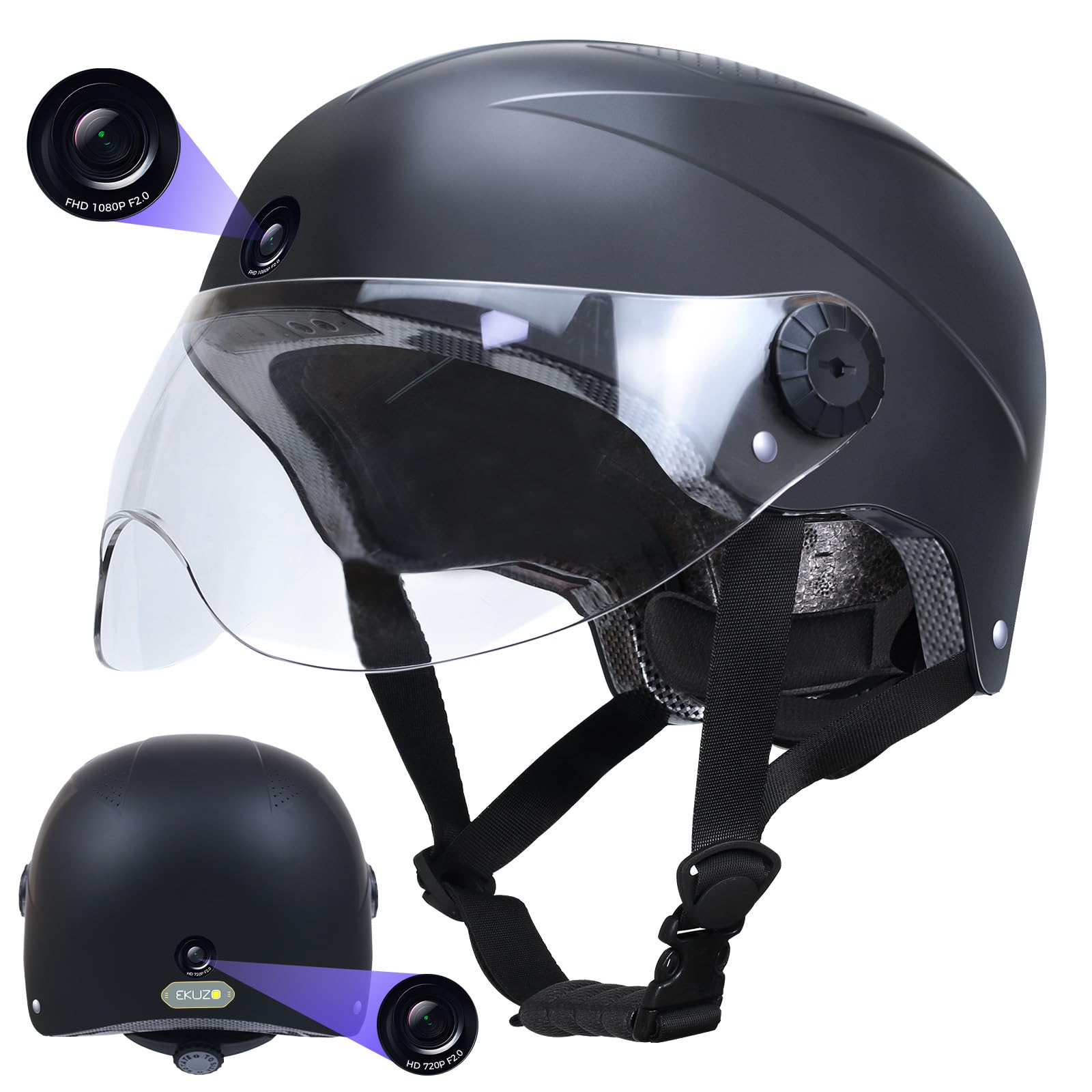 Photo 1 of DC Smart Bike Helmet with Cameras Dual HD Front & Rear Video Recorder for Ebike & Electric Scooter, Bluetooth App Control Action Cam Helmet, CPSC Certified (Black)