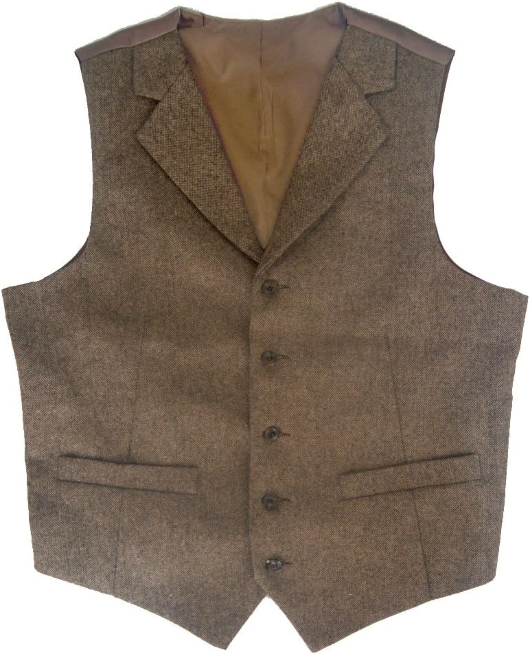 Tailorsun Men's Tweed Vintage Notch Lapel Rustic Wedding Vest - Brown