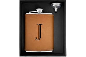 CARAKNOTS Hip Flasks for Liquor for Men Leather Drinking Whiskey Flask with Initials Engraved Stainless Steel with Funnel 8 O