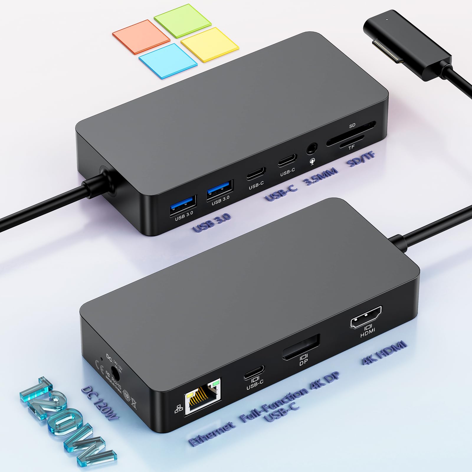 Photo 1 of Microsoft Surface Dock Triple Displays 4K@60Hz HDMI+ USB C + DP with 120W Power Adapter,Surface Pro Docking Station for Microsoft Surface Pro 12/11/10/9/8/7,Surface Laptop7/6/5/4/Surface Go