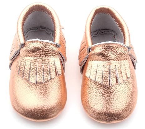 rose gold baby moccasins