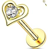 Melighting 14K Solid Gold Helix Heart/Star Threadless Earring 16G 6/8 mm Titanium Push In Flat Back Cartilage Earring With Clear CZ