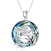 Bear/Phoenix/Eagle/Wolf/Fox/Unicorn/Owl/Lion Lab Grown Diamond Crystal Necklace, 925 Sterling Silver Animal Crystal Necklace Pendant Gift for Women, Birthday Anniversary Christmas, With 18+2inches Chain