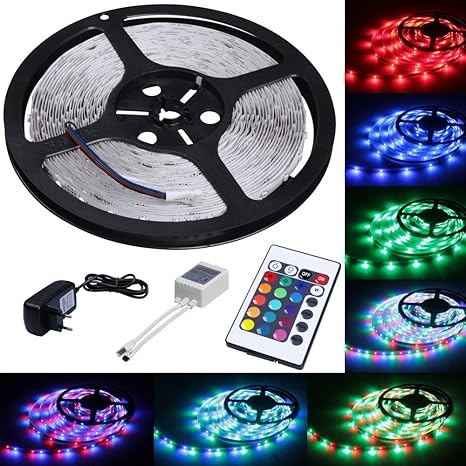 cmyk waterproof 5m 3528rgb led strips lighting full kit with 24key ir remote for home lighting and kitchen