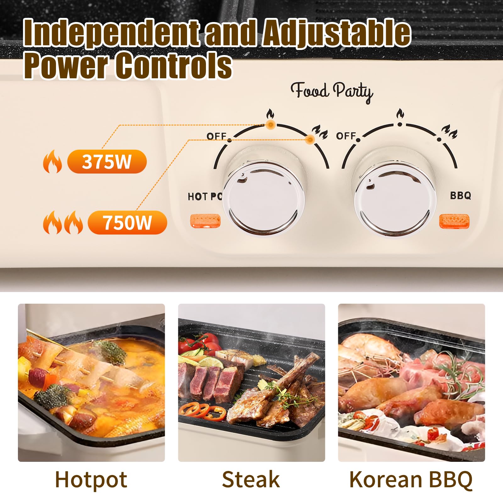 Food Party Hot Pot Electric Grill 2 in 1 Korean BBQ Grill Indoor Smokeless Hotpot Pot Electric Cooker Sahabu Shabu Pot Non Stick (Large)