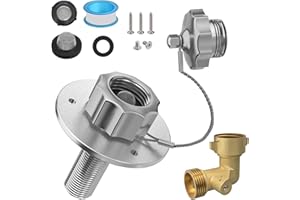 MTGSTOCL All Metal RV City Water Inlet with Check Valve, 90° Solid Brass Hose Elbow, 3/4" GHT Quick Hose Connector Stainless Steel Inlet Replacement Water Fill Inlet, for RV Camper Motorhome Trailer Marine