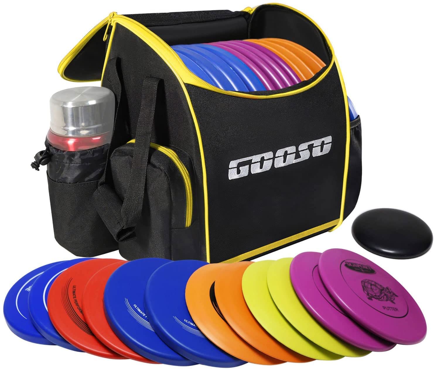 Photo 1 of GOOSO Disc Golf Set with Bag - 12 PCS Flying Disc Golf Discs for Beginner with Putter, Midrange, Driver | Portable Disc Golf Backpack Holds 28+ Discs Free Stand Bag Design for Convenient Use