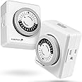 Fosmon Indoor 24 Hour Mechanical Outlet Timer [ETL Listed], Programmable Plug-in Timer with 2-Outlet for Lamp, Christmas Stri