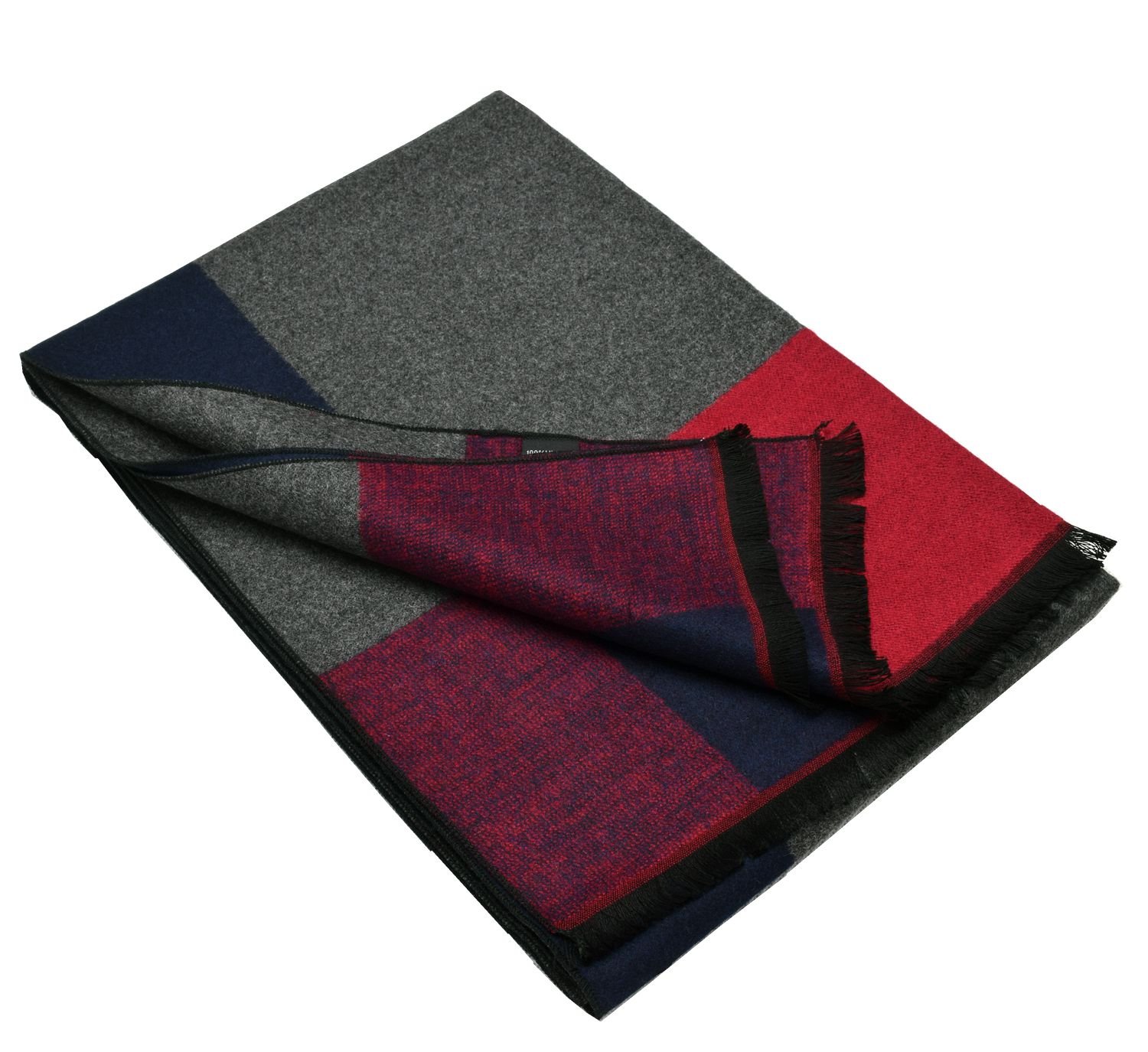 Brushed Warm Soft Cashmere Feel Grey with Navy Frame Men\'s Scarf Cold Winter Extra Long Size